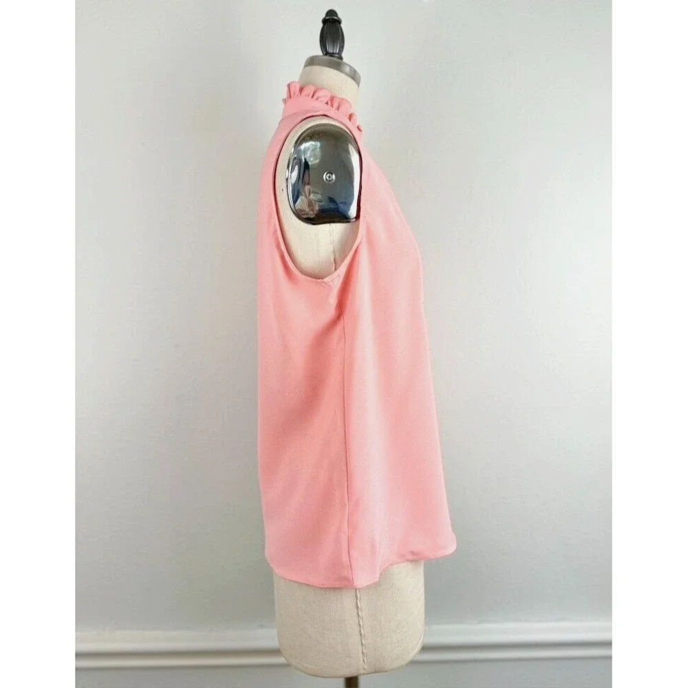 J. CREW Top Size 4 Pink Coral Sleeveless Blouse Size 4 Ruffle Collar Preppy
